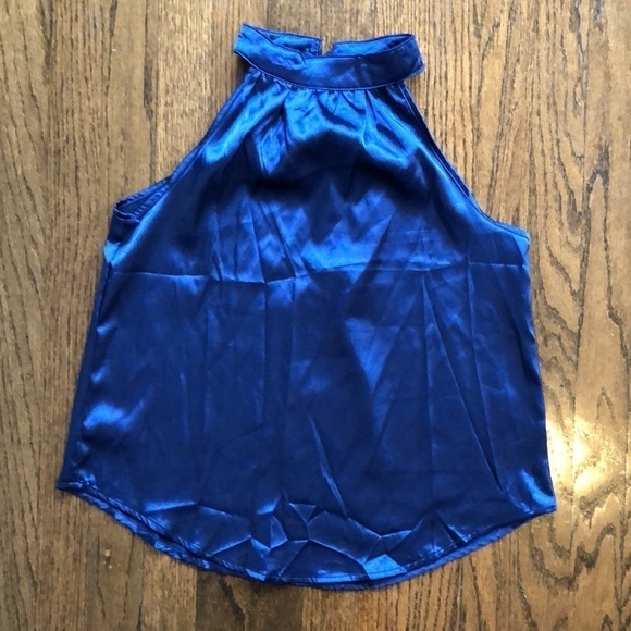 3/$20 SHEIN LUNE Satiny High Neck Halter Pleated Flowy Sleeveless Blouse - Picture 1 of 5